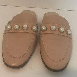 Blush Pink Pearl Embellished Loafer Mules Balletcore Slip On Flats Size 6